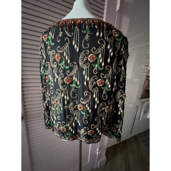 ART DECO Sz S/M Beaded Blouse Concetta Rafanello St. Martin Sequin GLAMOROUS - Picture 12 of 16